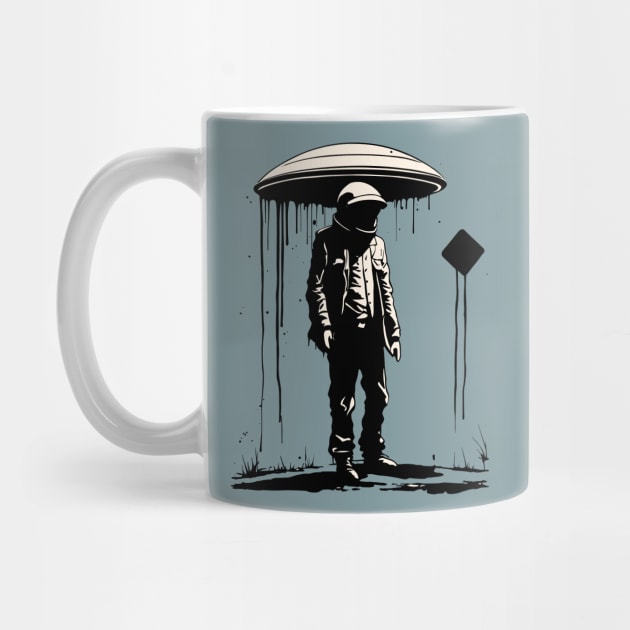 Black Cube Astronaut Flying Saucer Surreal by SunGraphicsLab